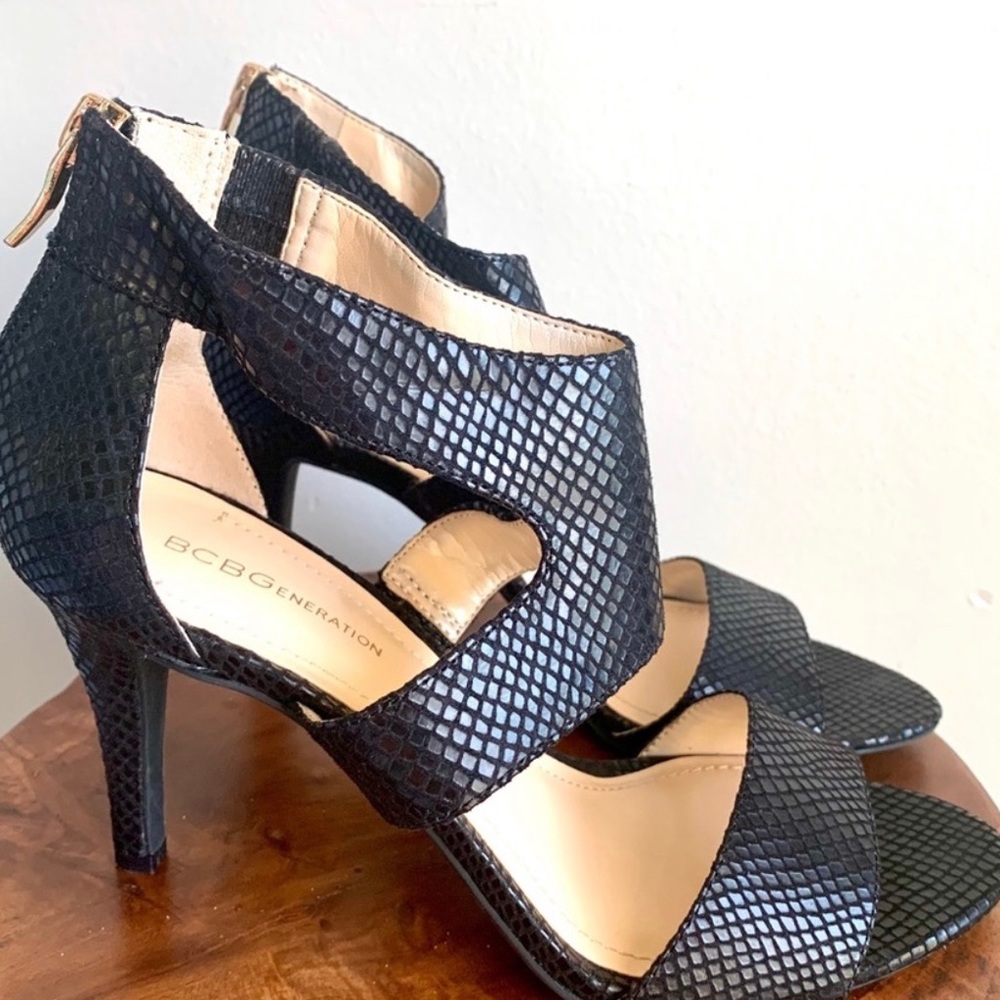 BCBGeneration Snakeskin Heel Sandals